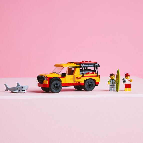 LEGO City Lifeguard Beach Rescue Truck Toy with 2 Minifigures and a Shark Figure - Building Set for 6+ Year Old Boys & Girls - Gifts for Beach-Loving Kids - 60453