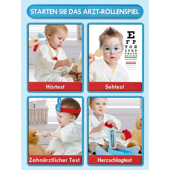 Lehoo Castle Arztkoffer Kinder, Spielzeug ab 3 Jahre, Doktorkoffer Kinder, Arztkoffer mit Arztkittel, Arzt-Kit für Kleinkinder Junge(Blau)