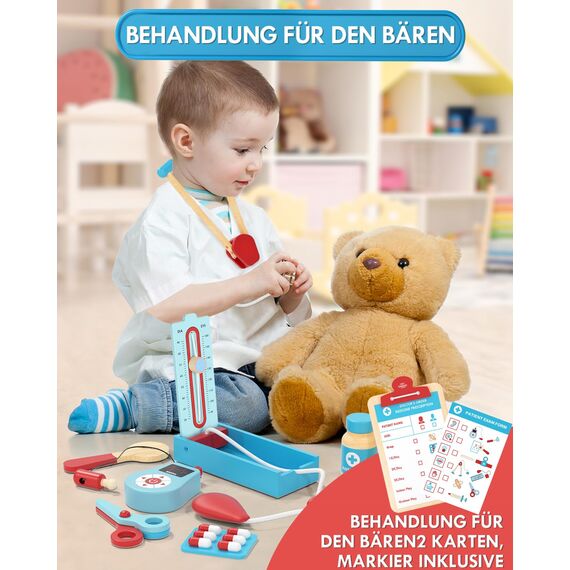 Lehoo Castle Arztkoffer Kinder, Spielzeug ab 3 Jahre, Doktorkoffer Kinder, Arztkoffer mit Arztkittel, Arzt-Kit für Kleinkinder Junge(Blau)