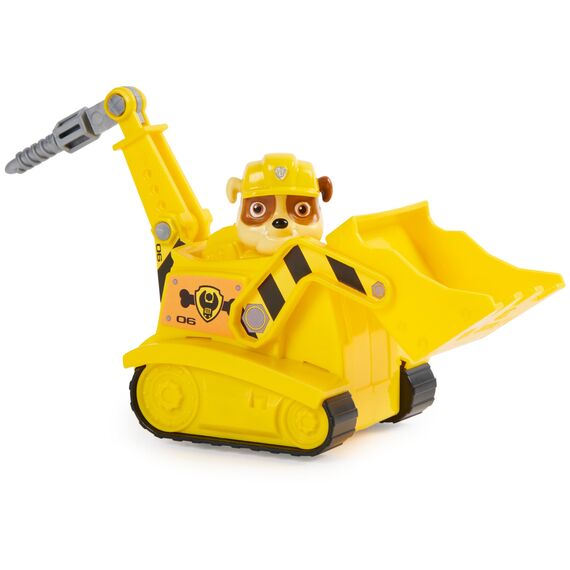 PAW Patrol, Baustellen-Fahrzeug mit Rubble-Figur (Sustainable Basic Vehicle/Basis Fahrzeug), Spielzeug für Kinder ab 3 Jahren