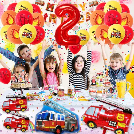 Feuerwehr Geburtstag Deko 2 Jahre 36 Stück, Feuerwehrauto 2 Geburtstag Luftballon, Kindergeburtstag Feuerwehrauto Deko, Feuerwehrmann Geburtstagsdeko, Geburtstagsdeko 2 Jahre Junge