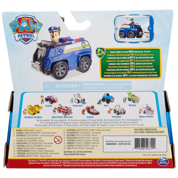 PAW PATROL, Polizei-Fahrzeug mit Chase-Figur (Sustainable Basic Vehicle/Basis Fahrzeug), Spielzeug für Kinder ab 3 Jahren