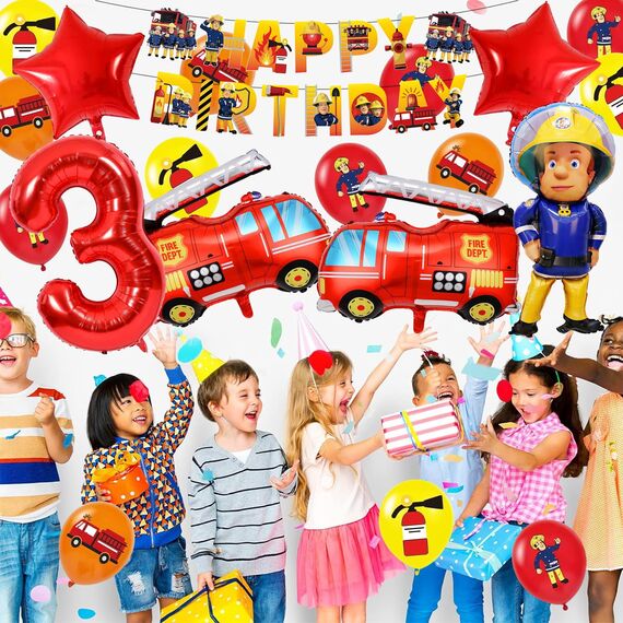 Feuerwehr Geburtstag Deko 3 Jahre 32 Stück, Feuerwehrauto 3 Geburtstag Luftballon, Kindergeburtstag Feuerwehrauto Deko, Feuerwehrmann Geburtstagsdeko, Geburtstagsdeko 3 Jahre Junge