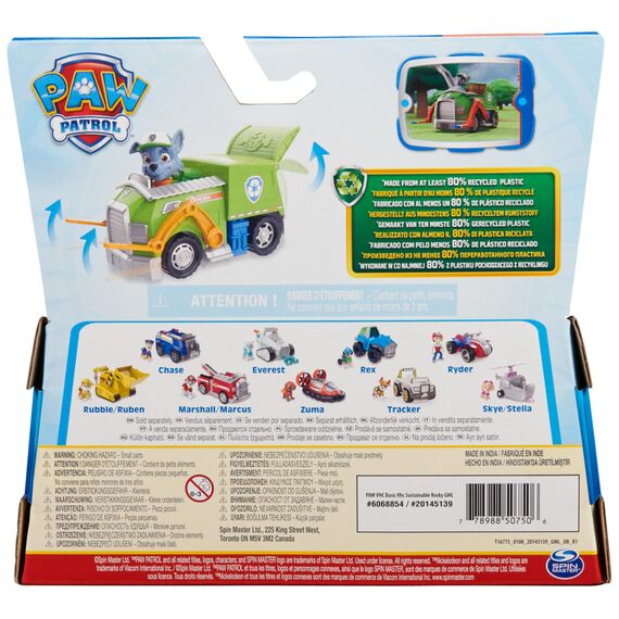 PAW PATROL, Recycling-Truck mit Rocky-Figur (Sustainable Basic Vehicle/Basis Fahrzeug), Spielzeug für Kinder ab 3 Jahren