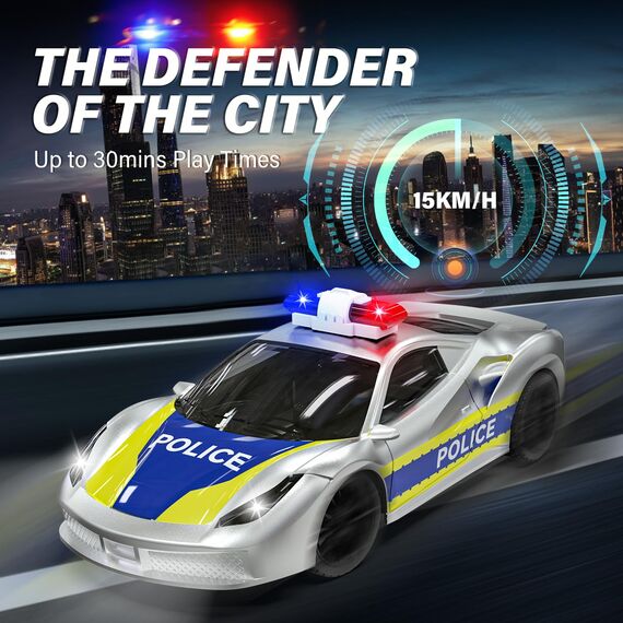 Muakiz Ferngesteuertes Auto ab 3 4 5 6+ Jahre, 2.4G RC Auto Spielzeug Polizeiauto mit Fernbedienung für Junge Mädchen Kinderspielzeug mit Aufladbarer Batterie & Polizei Licht RC Cars Spielzeug, Silber