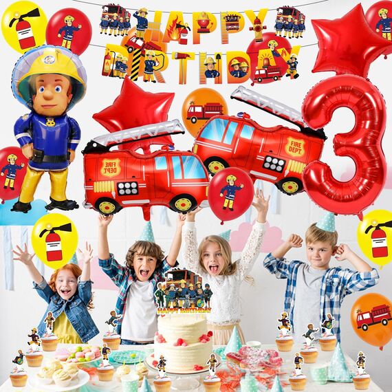 Feuerwehr Geburtstag Deko 3 Jahre 32 Stück, Feuerwehrauto 3 Geburtstag Luftballon, Kindergeburtstag Feuerwehrauto Deko, Feuerwehrmann Geburtstagsdeko, Geburtstagsdeko 3 Jahre Junge