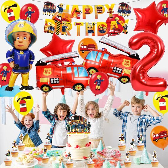 Feuerwehr Geburtstag Deko 2 Jahre 32 Stück, Feuerwehrauto 2 Geburtstag Luftballon, Kindergeburtstag Feuerwehrauto Deko, Feuerwehrmann Geburtstagsdeko, Geburtstagsdeko 2 Jahre Junge