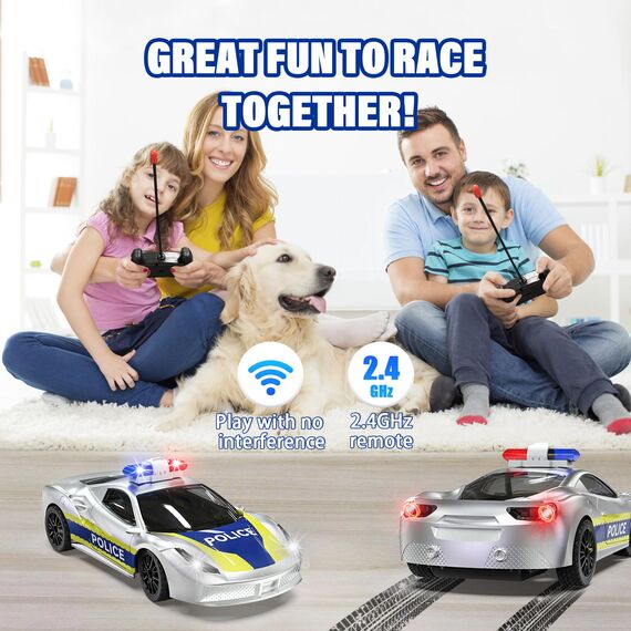 Muakiz Ferngesteuertes Auto ab 3 4 5 6+ Jahre, 2.4G RC Auto Spielzeug Polizeiauto mit Fernbedienung für Junge Mädchen Kinderspielzeug mit Aufladbarer Batterie & Polizei Licht RC Cars Spielzeug, Silber