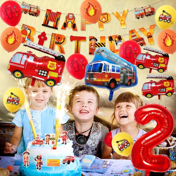 Feuerwehr Geburtstag Deko 2 Jahre 36 Stück, Feuerwehrauto 2 Geburtstag Luftballon, Kindergeburtstag Feuerwehrauto Deko, Feuerwehrmann Geburtstagsdeko, Geburtstagsdeko 2 Jahre Junge