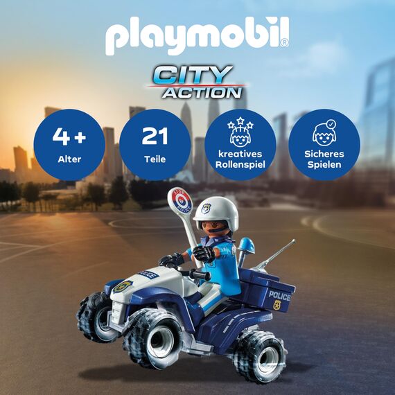 PLAYMOBIL | City Action | Polizei-Speed Quad mit Rückzugsmotor | Spielzeug für Kinder ab 4 Jahren | 71092
