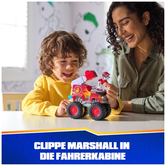 PAW PATROL Rescue Wheels - Marshalls Feuerwehr Monstertruck mit Geschoss-Abwurf und Marshall Hundefigur, Spielzeug für Kinder ab 3 Jahren