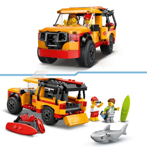 LEGO City Lifeguard Beach Rescue Truck Toy with 2 Minifigures and a Shark Figure - Building Set for 6+ Year Old Boys & Girls - Gifts for Beach-Loving Kids - 60453