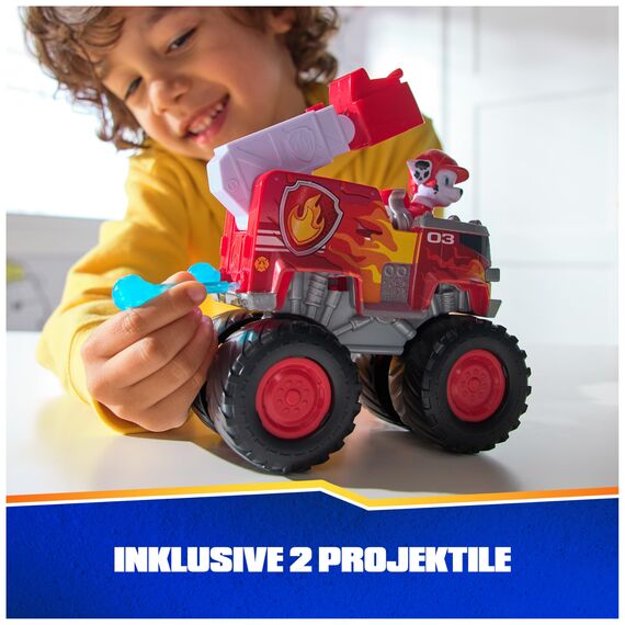 PAW PATROL Rescue Wheels - Marshalls Feuerwehr Monstertruck mit Geschoss-Abwurf und Marshall Hundefigur, Spielzeug für Kinder ab 3 Jahren
