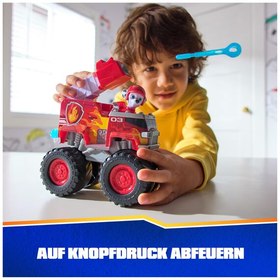PAW PATROL Rescue Wheels - Marshalls Feuerwehr Monstertruck mit Geschoss-Abwurf und Marshall Hundefigur, Spielzeug für Kinder ab 3 Jahren