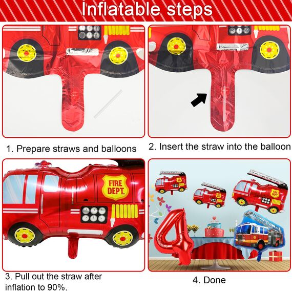 Feuerwehr Geburtstag Deko 4 Jahre 36 Stück, Feuerwehrauto 4 Geburtstag Luftballon, Kindergeburtstag Feuerwehrauto Deko, Feuerwehrmann Geburtstagsdeko, Geburtstagsdeko 4 Jahre Junge