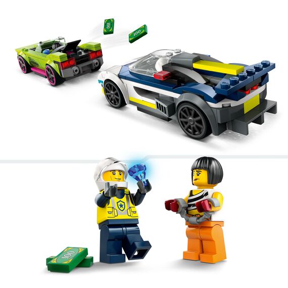 LEGO City Verfolgungsjagd mit Polizeiauto und Muscle Car, Auto-Spielezug mit 2 Rennautos, Polizei-Geschenk für Kinder, Jungs und Mädchen ab 6 Jahren, Set mit Polizist und Ganovin-Minifiguren 60415