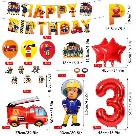 Feuerwehr Geburtstag Deko 3 Jahre 32 Stück, Feuerwehrauto 3 Geburtstag Luftballon, Kindergeburtstag Feuerwehrauto Deko, Feuerwehrmann Geburtstagsdeko, Geburtstagsdeko 3 Jahre Junge