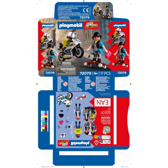 PLAYMOBIL City Action Polizei Verfolgungsjagd mit Motorrad | Polizist jagt Dieb auf Longboard | Fördert Kreativität | Kinder Spielzeug ab 4 Jahren | 72079