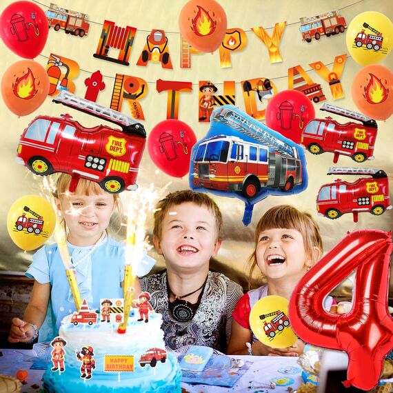Feuerwehr Geburtstag Deko 4 Jahre 36 Stück, Feuerwehrauto 4 Geburtstag Luftballon, Kindergeburtstag Feuerwehrauto Deko, Feuerwehrmann Geburtstagsdeko, Geburtstagsdeko 4 Jahre Junge