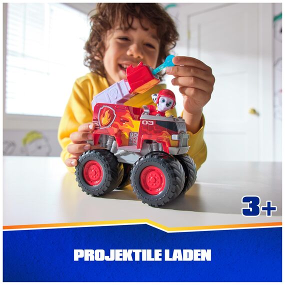 PAW PATROL Rescue Wheels - Marshalls Feuerwehr Monstertruck mit Geschoss-Abwurf und Marshall Hundefigur, Spielzeug für Kinder ab 3 Jahren