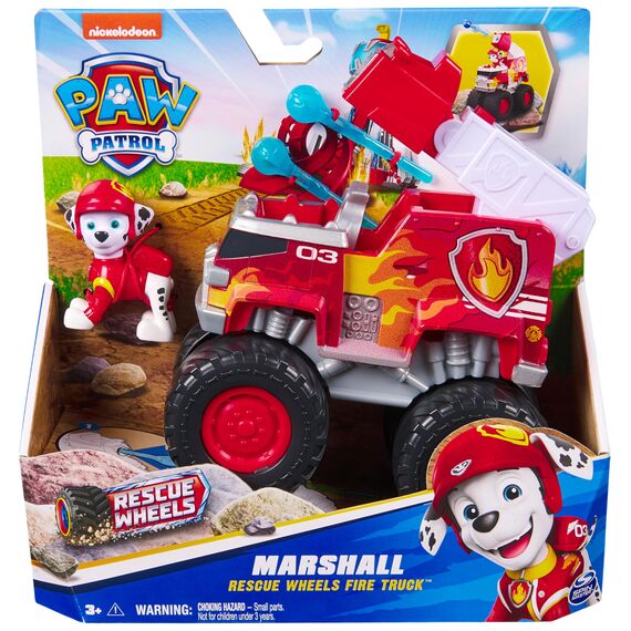 PAW PATROL Rescue Wheels - Marshalls Feuerwehr Monstertruck mit Geschoss-Abwurf und Marshall Hundefigur, Spielzeug für Kinder ab 3 Jahren