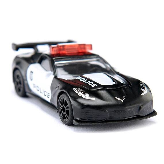 siku 1545, Chevrolet Corvette ZR1 Police, Metall/Kunststoff, Schwarz/Weiß, Motorhaube zum Öffnen, USA-Polizei Design