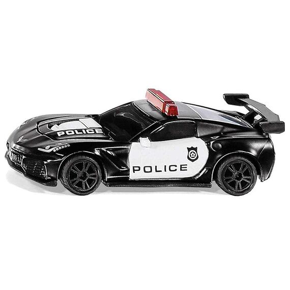 siku 1545, Chevrolet Corvette ZR1 Police, Metall/Kunststoff, Schwarz/Weiß, Motorhaube zum Öffnen, USA-Polizei Design