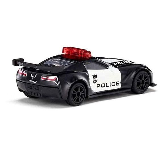 siku 1545, Chevrolet Corvette ZR1 Police, Metall/Kunststoff, Schwarz/Weiß, Motorhaube zum Öffnen, USA-Polizei Design