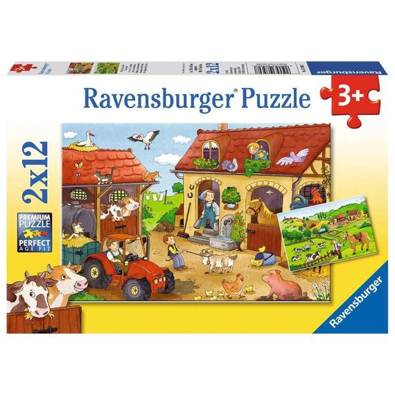 Ravensburger Kinderpuzzle - 07560 Fleißig auf dem Bauernhof - Puzzle für Kinder ab 3 Jahren, mit 2x12 Teilen