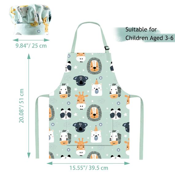 Pipoobear Kinderschürze Kochmütze für 3-6 Jahre Junge Mädche, Verstellbar Schürze Kinder mit Taschen Baumwolle Kinderschürzen für Küche Kochen Backen Malerei Grillen Garten Geschenk Party (Blau)