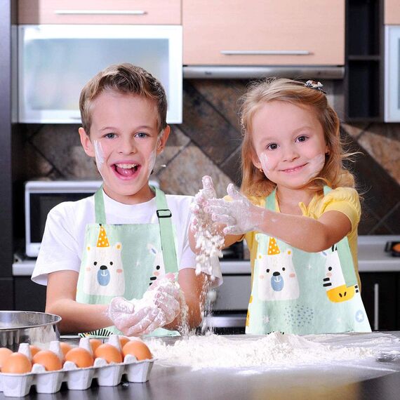 Pipoobear Schürze Kinder mit Taschen für 3-6 Jahre Junge Mädche, Verstellbar Kinderschürze Baumwolle Kinderschürzen für Küche Kochen Backen Malerei Grillen Garten Party Geschenk (Blau)