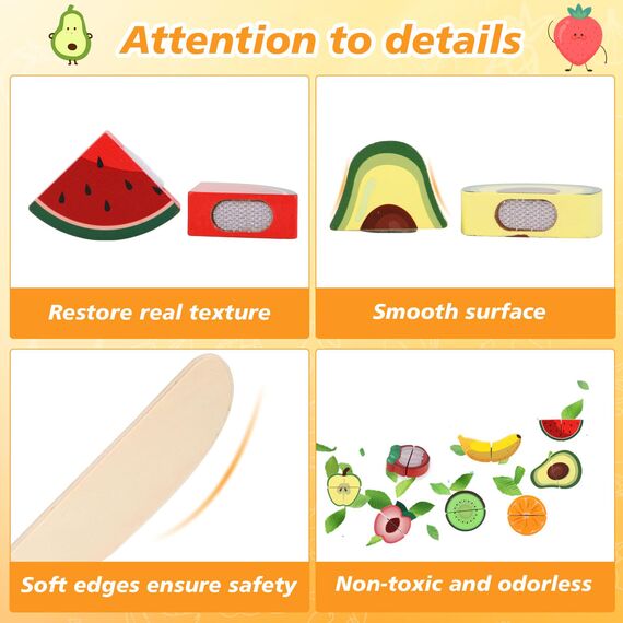 Kinderküche Zubehör Holz, Spielküche Zubehör für Kinder, Holzspielzeug Küche mit Schneidbarem Obst, Zubehör Spielküche, Spielzeug Küchenzubehör für Mädchen und Jungen ab 2 3 Jahren