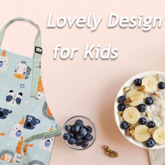 Pipoobear Schürze Kinder mit Taschen für 3-6 Jahre Junge Mädche, Verstellbar Kinderschürze Baumwolle Kinderschürzen für Küche Kochen Backen Malerei Grillen Garten Party Geschenk (Blau)