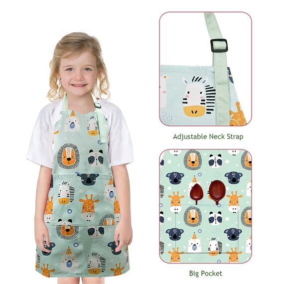 Pipoobear Schürze Kinder mit Taschen für 3-6 Jahre Junge Mädche, Verstellbar Kinderschürze Baumwolle Kinderschürzen für Küche Kochen Backen Malerei Grillen Garten Party Geschenk (Blau)