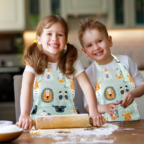 Pipoobear Schürze Kinder mit Taschen für 3-6 Jahre Junge Mädche, Verstellbar Kinderschürze Baumwolle Kinderschürzen für Küche Kochen Backen Malerei Grillen Garten Party Geschenk (Blau)