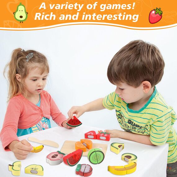 Kinderküche Zubehör Holz, Spielküche Zubehör für Kinder, Holzspielzeug Küche mit Schneidbarem Obst, Zubehör Spielküche, Spielzeug Küchenzubehör für Mädchen und Jungen ab 2 3 Jahren