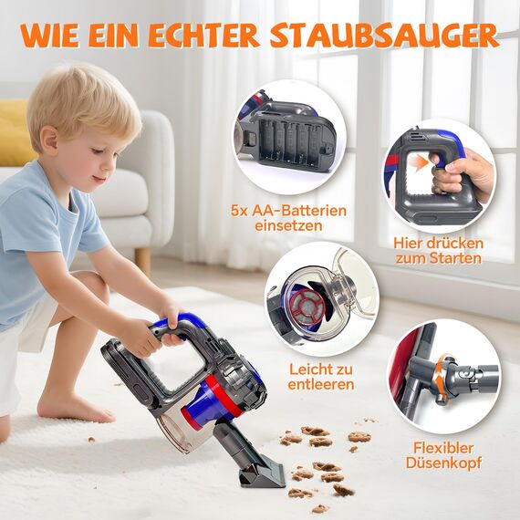 BAYMI Spielzeug Staubsauger 3-in-1 mit echter Saugleistung – Kinder Staubsauger Spielzeug für Haushalt, Montessori Lernspielzeug für Jungen & Mädchen ab 3 4 5 6 Jahren