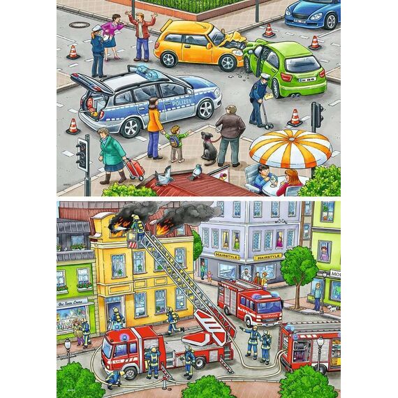Ravensburger Kinderpuzzle - 07578 Mit Blaulicht unterwegs - Puzzle für Kinder ab 3 Jahre, mit 2x12 Teilen