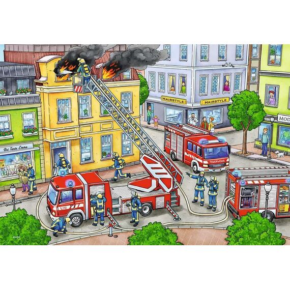 Ravensburger Kinderpuzzle - 07578 Mit Blaulicht unterwegs - Puzzle für Kinder ab 3 Jahre, mit 2x12 Teilen