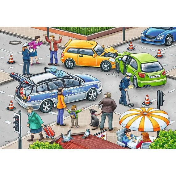 Ravensburger Kinderpuzzle - 07578 Mit Blaulicht unterwegs - Puzzle für Kinder ab 3 Jahre, mit 2x12 Teilen