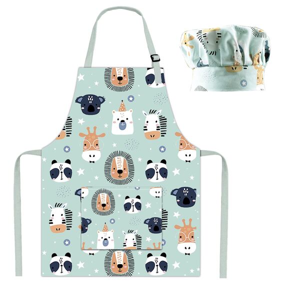 Pipoobear Kinderschürze Kochmütze für 3-6 Jahre Junge Mädche, Verstellbar Schürze Kinder mit Taschen Baumwolle Kinderschürzen für Küche Kochen Backen Malerei Grillen Garten Geschenk Party (Blau)