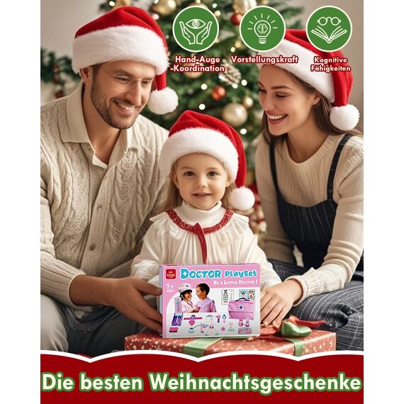 Lehoo Castle Arztkoffer Kinder, Geschenk Mädchen 3 Jahre, Arztkoffer Kinder ab 3 Jahre mit Arztkittel, Doktorkoffer, Spielzeug Mädchen ab 3 4 5 Jahre(Rosa)