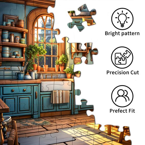 TangComplete Puzzle 1000 Teile für Erwachsene und Kinder, Impossible Game, Puzzles-Geschenk, Clevere Rätsel, Puzzles Farbenfrohes, Puzzle mit Warme Küche-Motiv