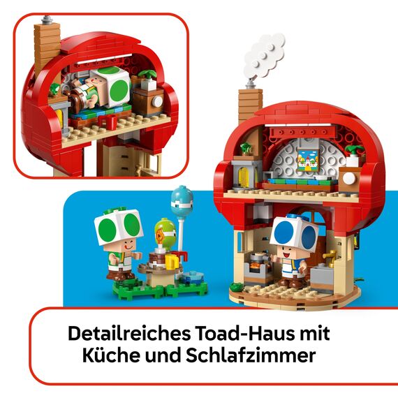 LEGO Super Mario Party bei Toads Haus - Interaktives Set mit 2 Figuren, Küche, Schlafzimmer & Picknicktisch - Kinder Spielset zum Bauen - Gamer Geschenk für Jungen & Mädchen ab 7 Jahren - 72041