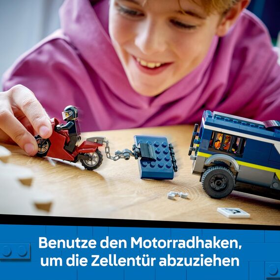 LEGO City Gefangenentransporter - Spielzeug LKW Bauset mit Motorrad, 3 Minifiguren und Abnehmbarer Gefängnistür - Geburtstagsgeschenk für Jungen ab 6 Jahren - 60479