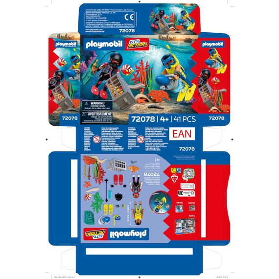PLAYMOBIL City Action Polizeitaucher mit Schatz | 2 Figuren + Unterwasser-Scooter & Meerestiere | Fördert Kreativität | Kinder Spielzeug ab 4 Jahren | 72078