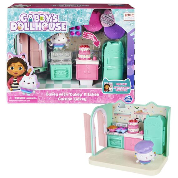 DREAMWORKS GABBY'S DOLLHOUSE - Deluxe Raum, Bakey with Cakey, Küche mit Kuchi (engl. Cakey), 3 Möbelstücken und 2 Überraschungsboxen mit Zubehörteilen, geeignet für Kinder ab 3 Jahren