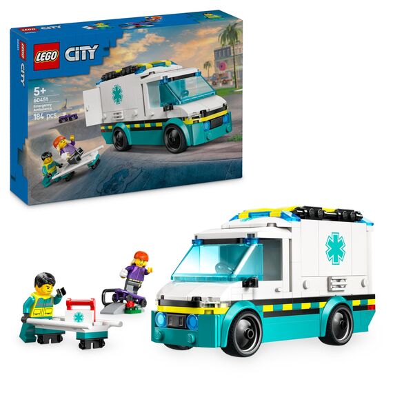 LEGO City Rettungswagen - Spielzeug mit 2 Minifiguren (Skateboarder und Fahrer) - Lernspielzeug für Jungen und Mädchen ab 5 Jahren - Geschenkideen zum Geburtstag und für die Feiertage 60451