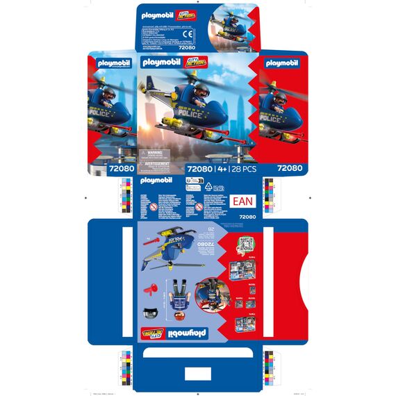 PLAYMOBIL City Action Polizeihelikopter | Mit Polizist, drehbaren Rotoren & Schussfunktion | Unendlicher Spielspaß | Kinder Spielzeug ab 4 Jahren | 72080