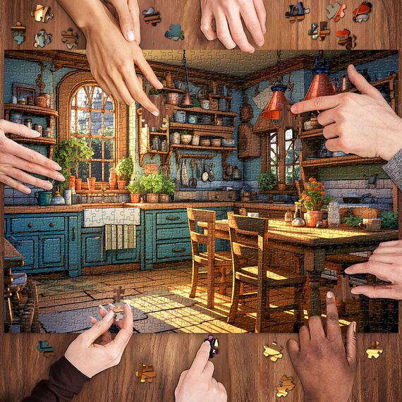 TangComplete Puzzle 1000 Teile für Erwachsene und Kinder, Impossible Game, Puzzles-Geschenk, Clevere Rätsel, Puzzles Farbenfrohes, Puzzle mit Warme Küche-Motiv